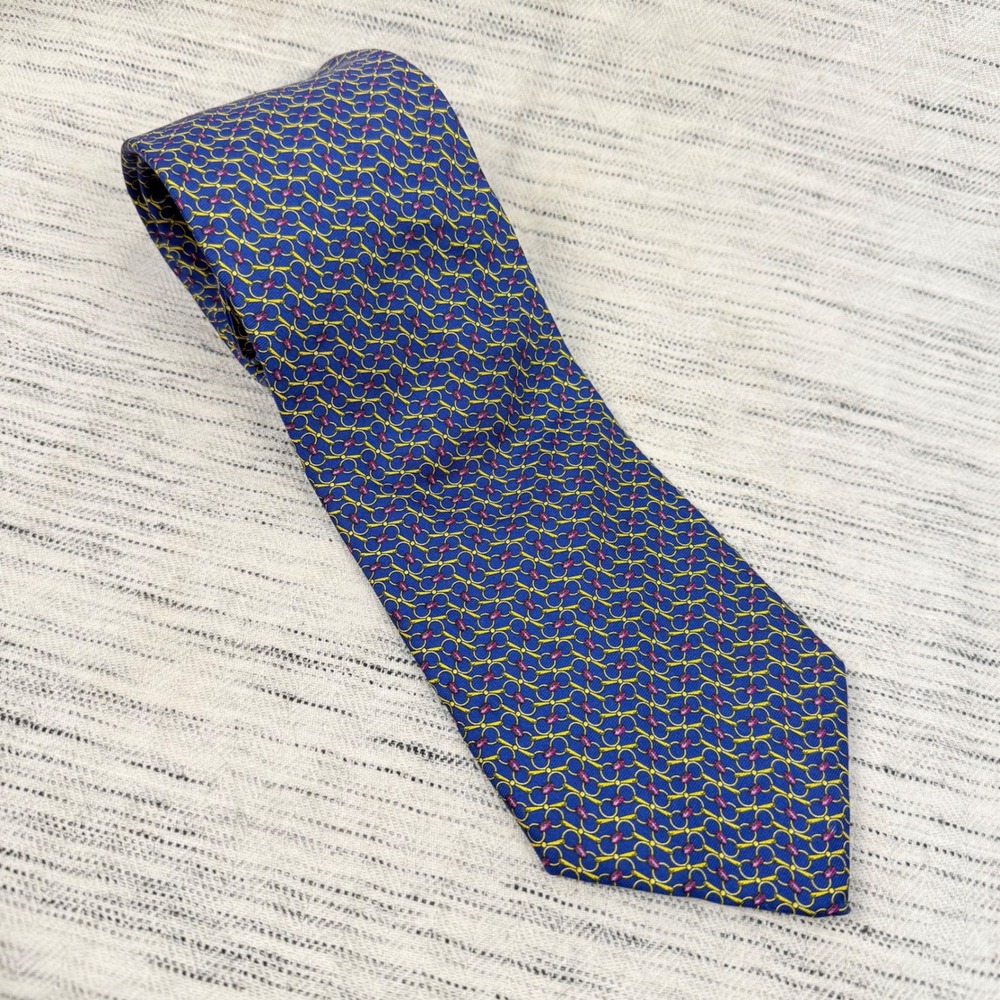 Brooks Brothers Makers Gold Blue Purple‎ Chain Pattern Silk Tie Preppy Career